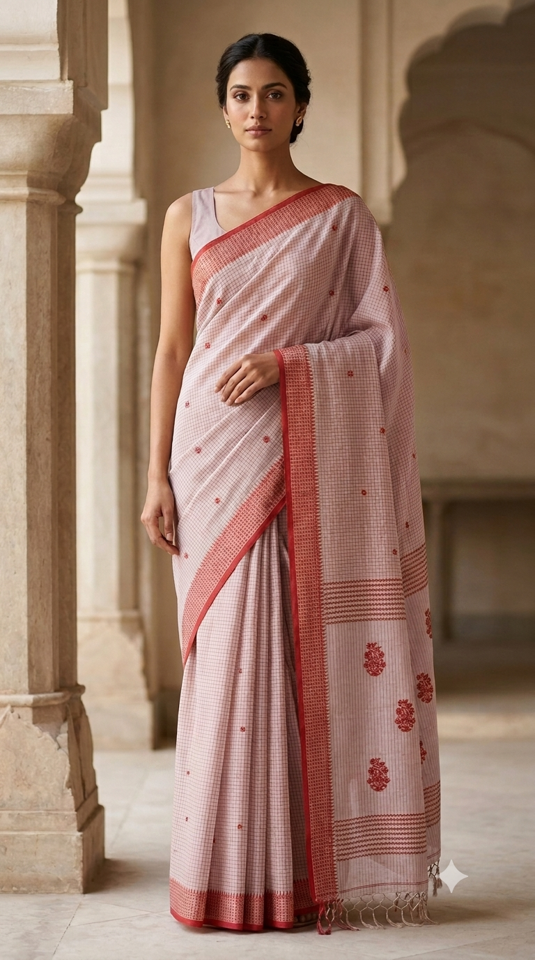 Handloom Cotton Checks Saree