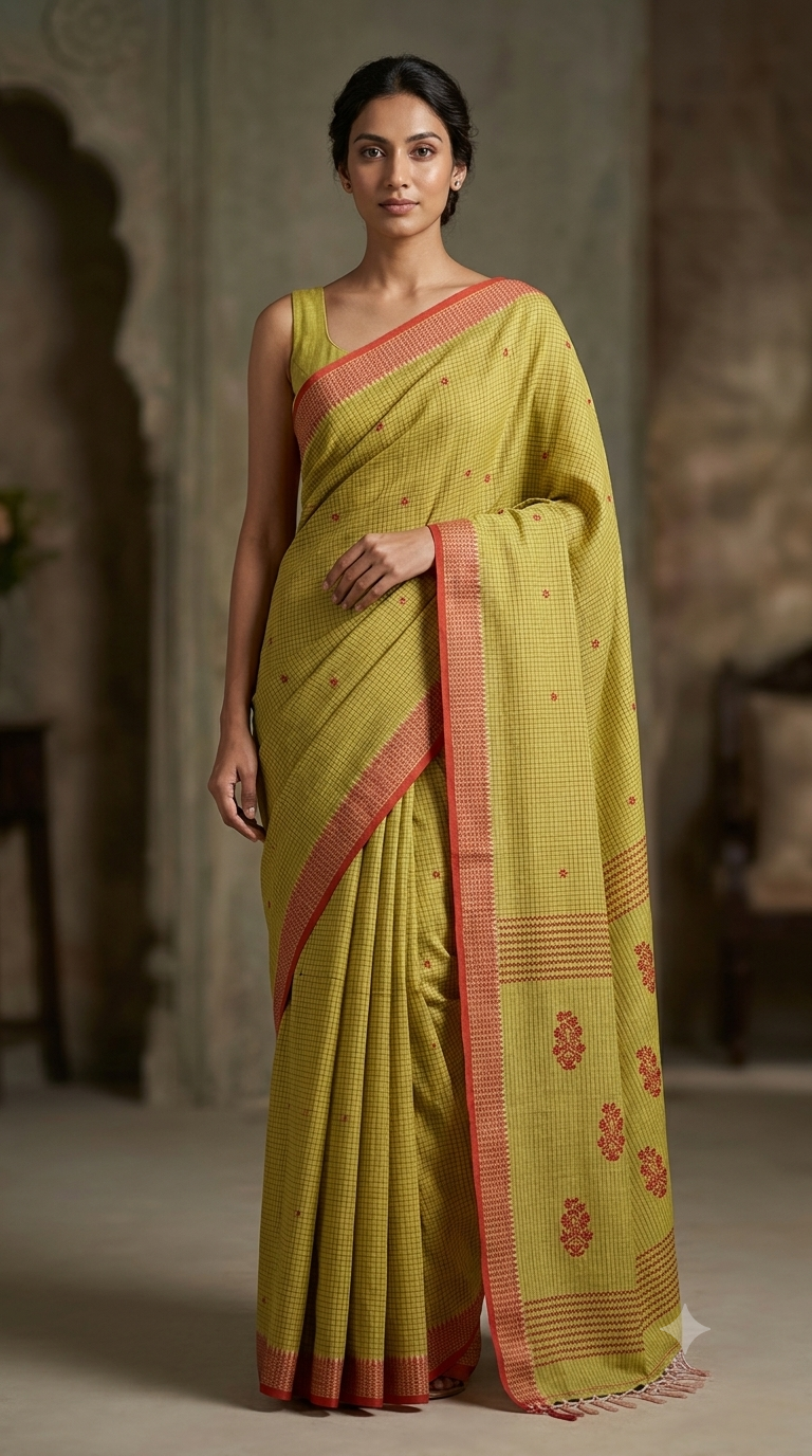 Handloom Cotton Checks Saree