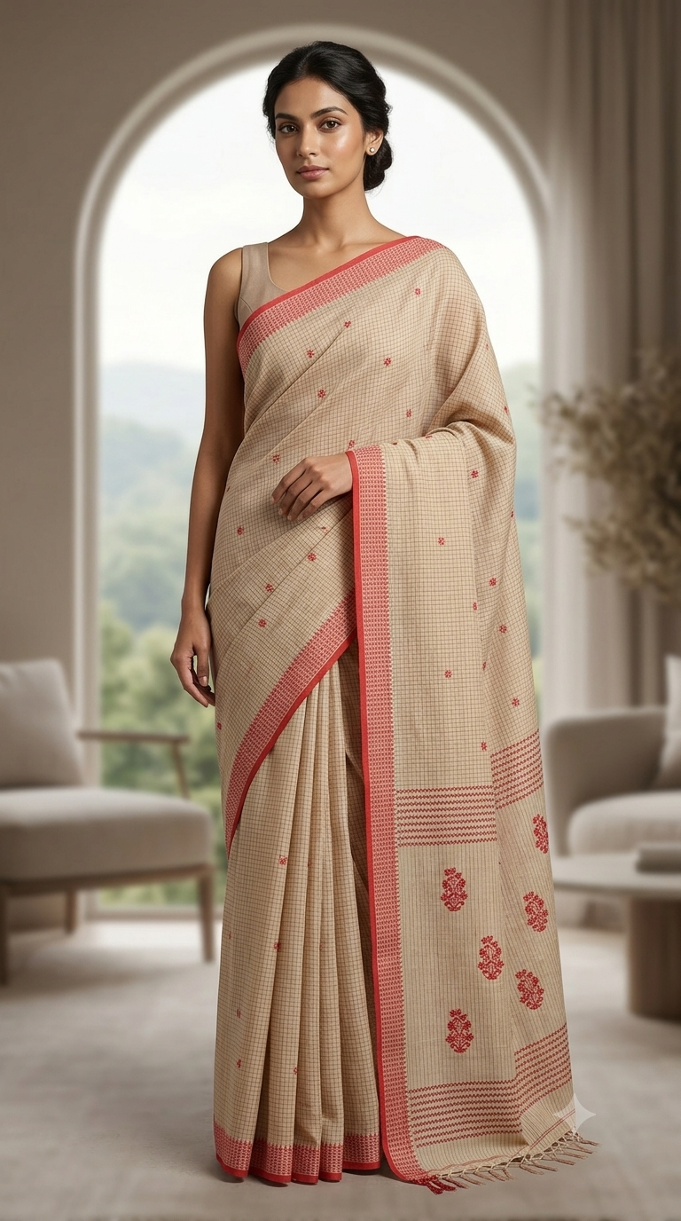 Handloom Cotton Checks Saree
