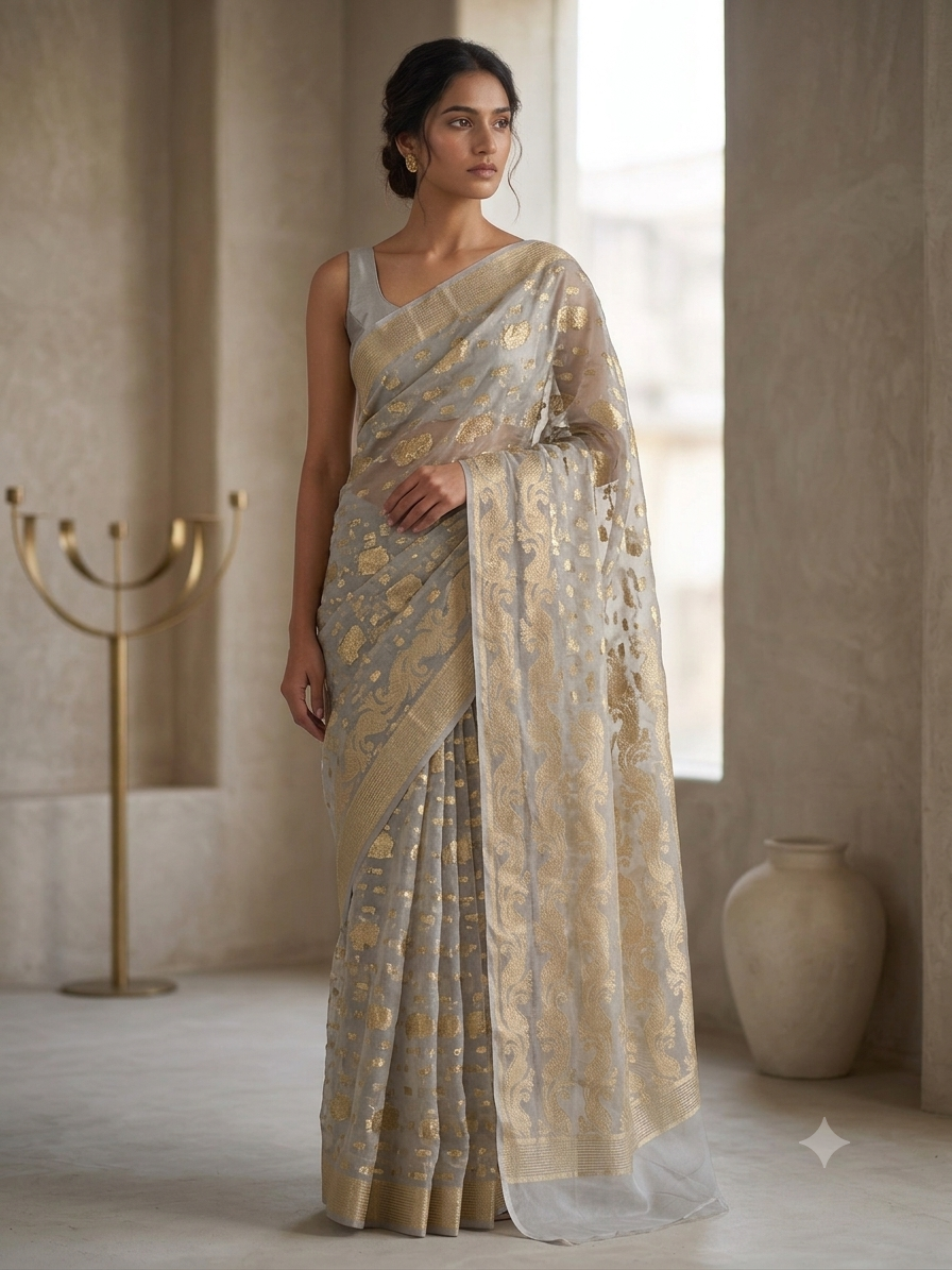 Handloom Organza Jamdani Saree