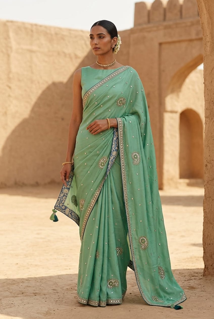 Hand Embroidered Zardozi work Georgette Saree