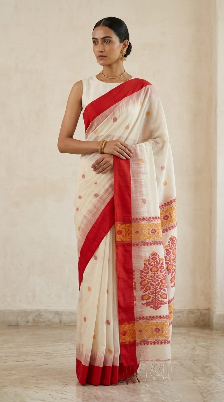 Bengal Handloom Cotton Laal Paar Saree