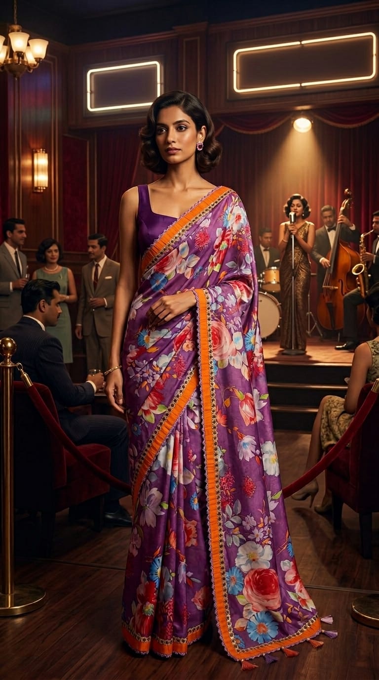 Digital Printed French Chiffon Saree