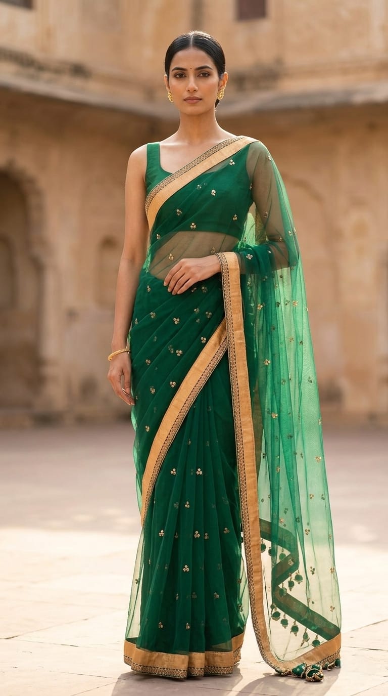 Hand Embroidered Net Saree