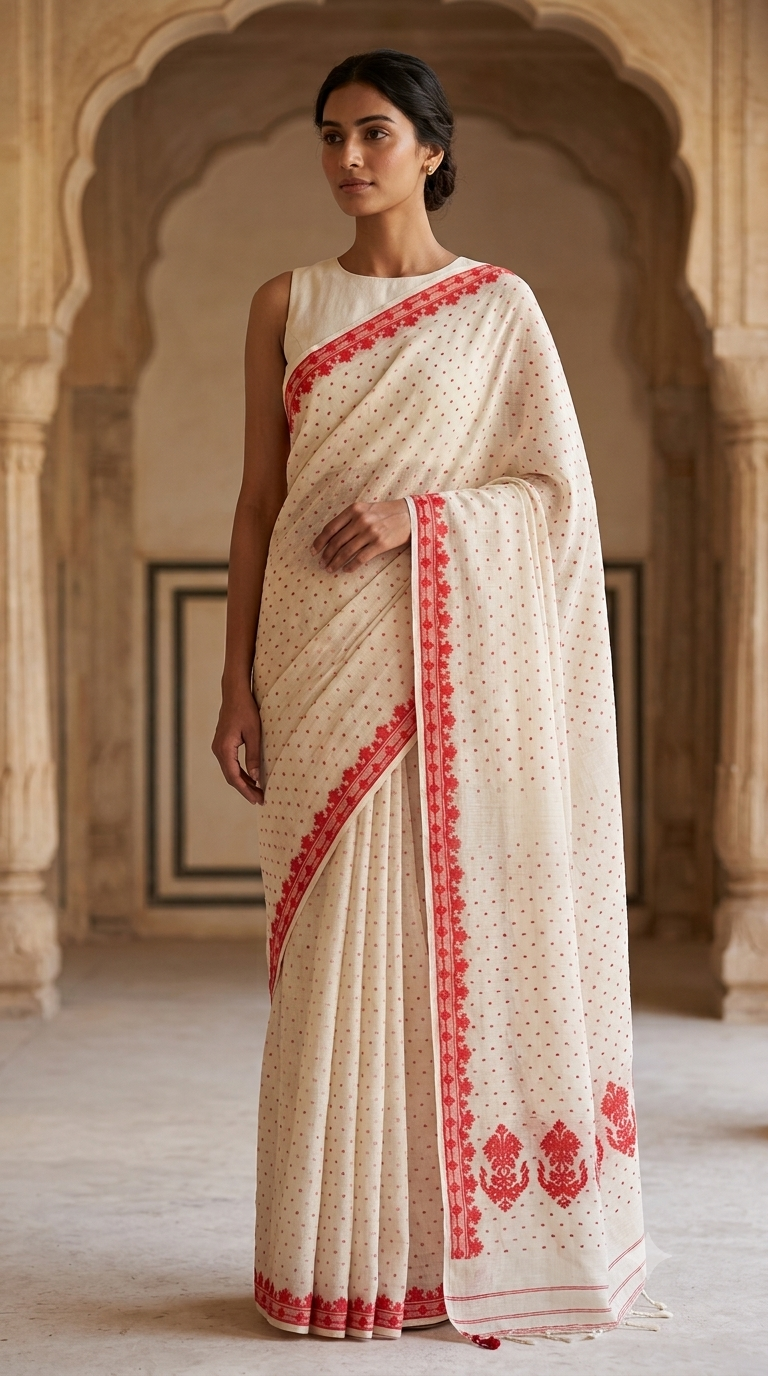 Bengal Cotton Laal Paar Saree