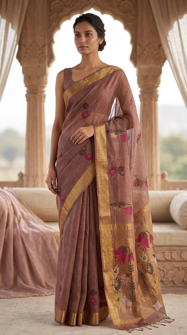 Handloom Linen Tissue Saree