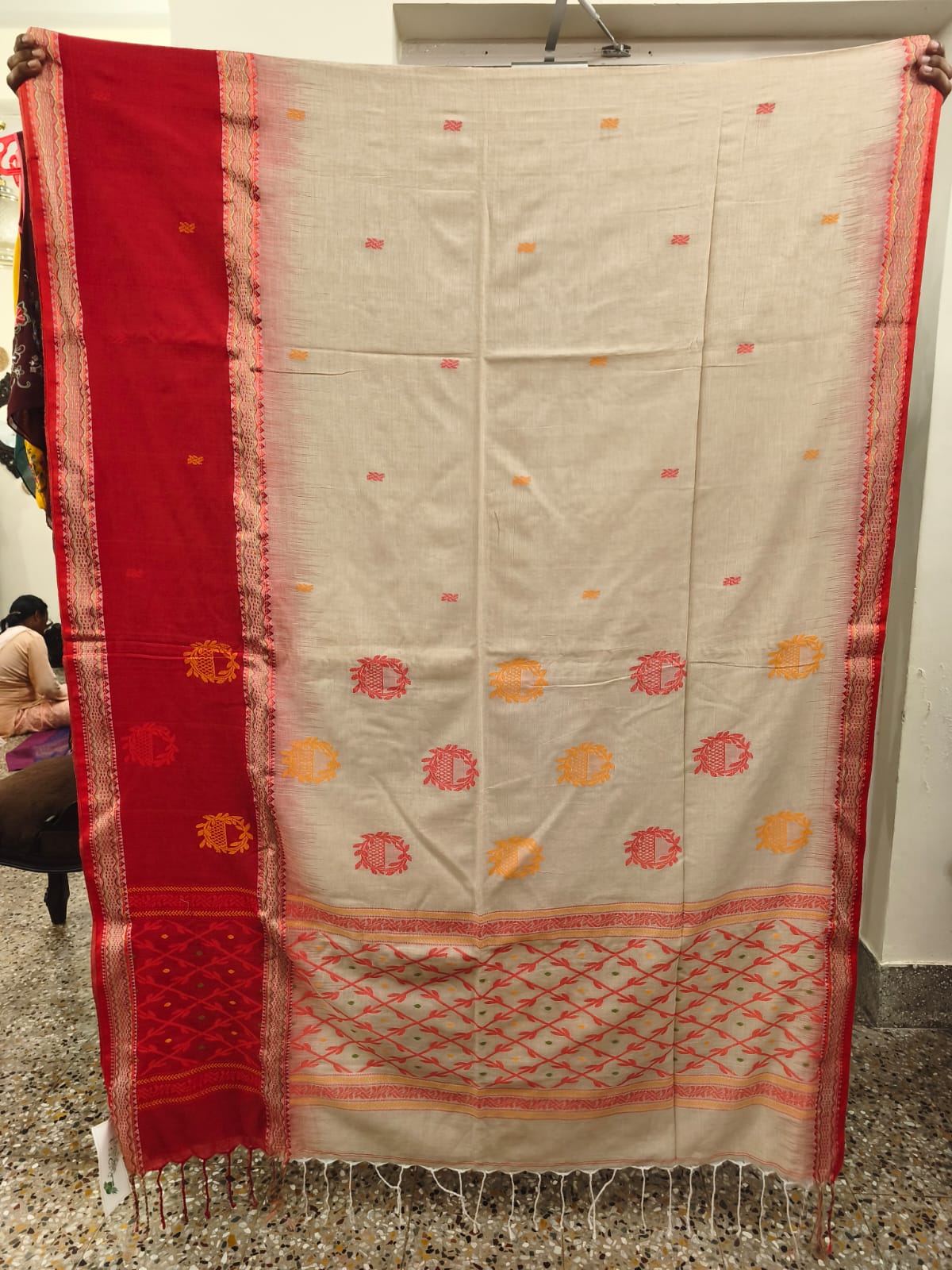 Bengal Handloom Cotton Laal Paar Saree
