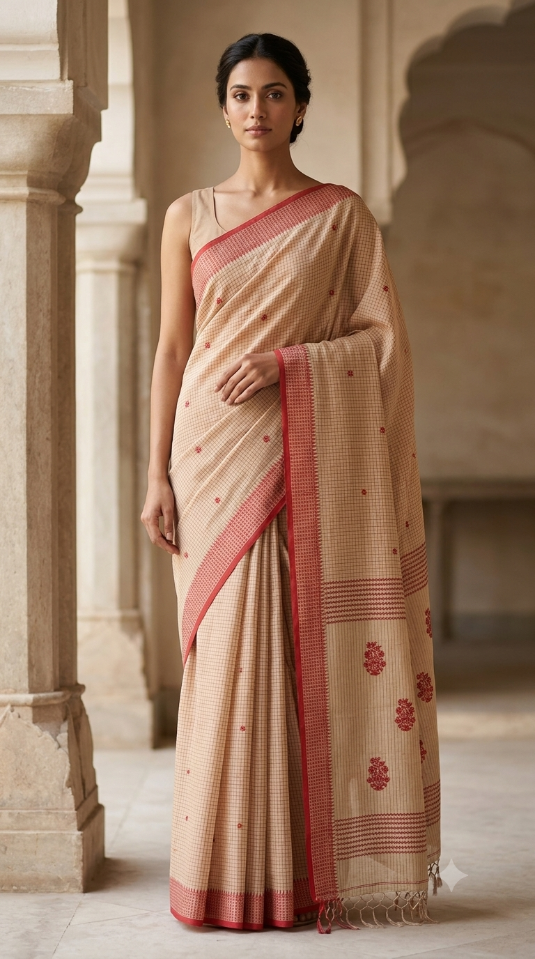 Handloom Cotton Checks Saree