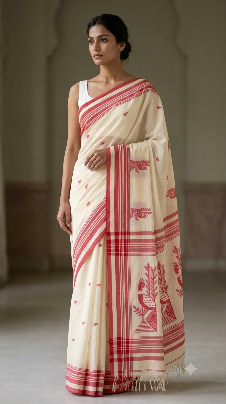 Handloom Cotton Laal Paar Saree