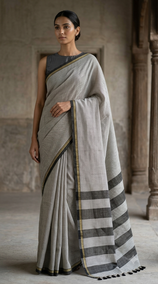 Handloom Cotton Checks Saree