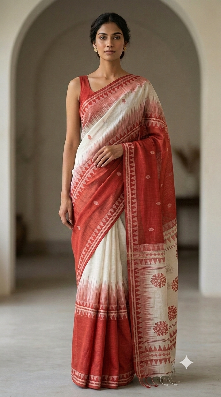Bengal Handloom Cotton Laal Paar Saree