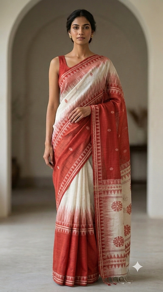 Bengal Handloom Cotton Laal Paar Saree