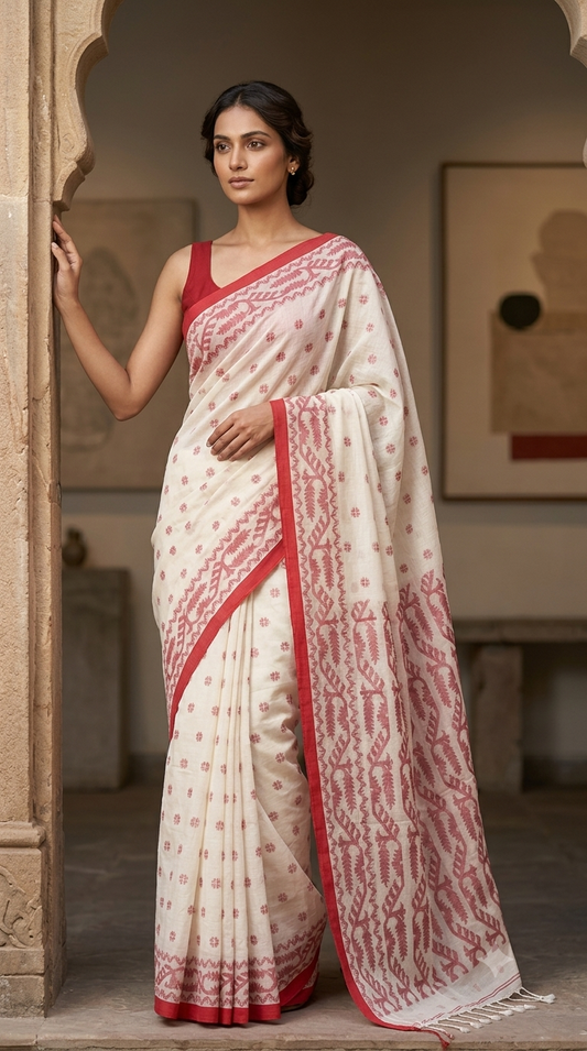 Bengal Cotton Laal Paar Saree