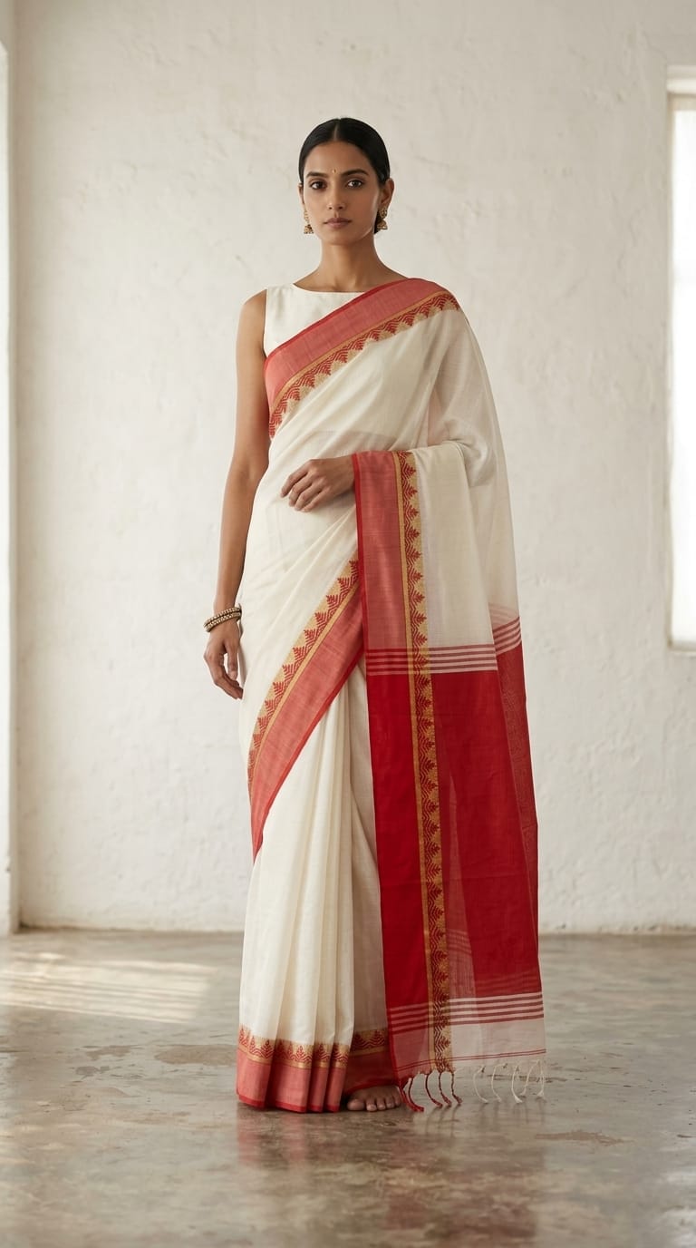 Bengal Cotton Laal Paar Saree
