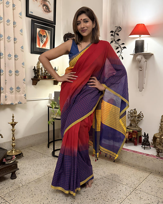 Tricolour Handloom Cotton Saree