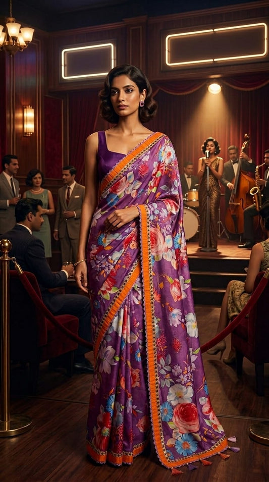 Digital Printed French Chiffon Saree
