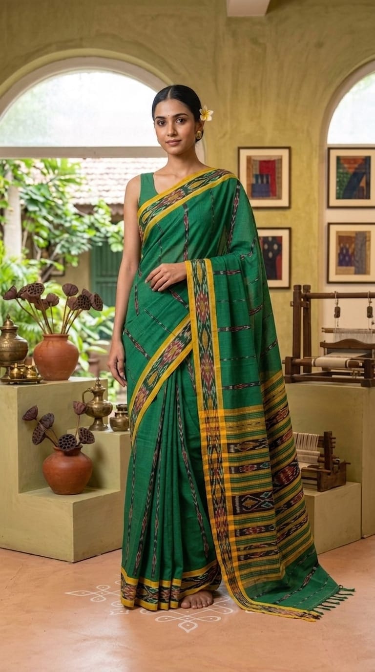 Handwoven Cotton Ikat Saree