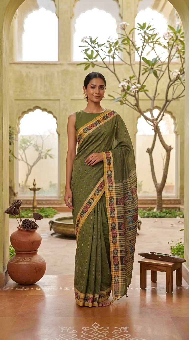 Handwoven Cotton Ikat Saree