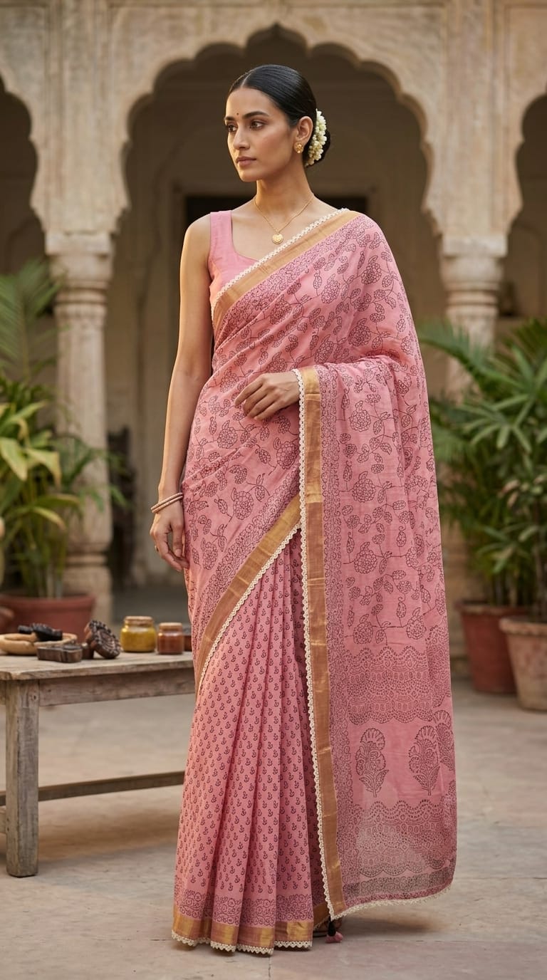 HandBlock Print Cotton Saree