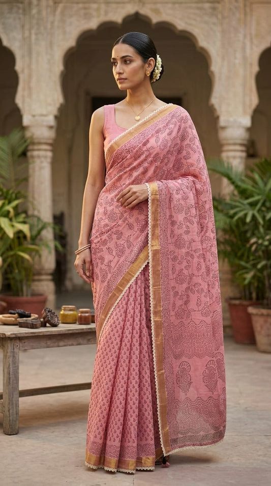 HandBlock Print Cotton Saree