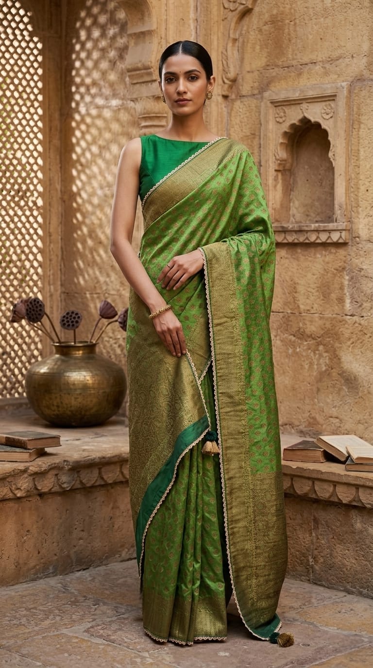 Sage Green Banarasi Saree