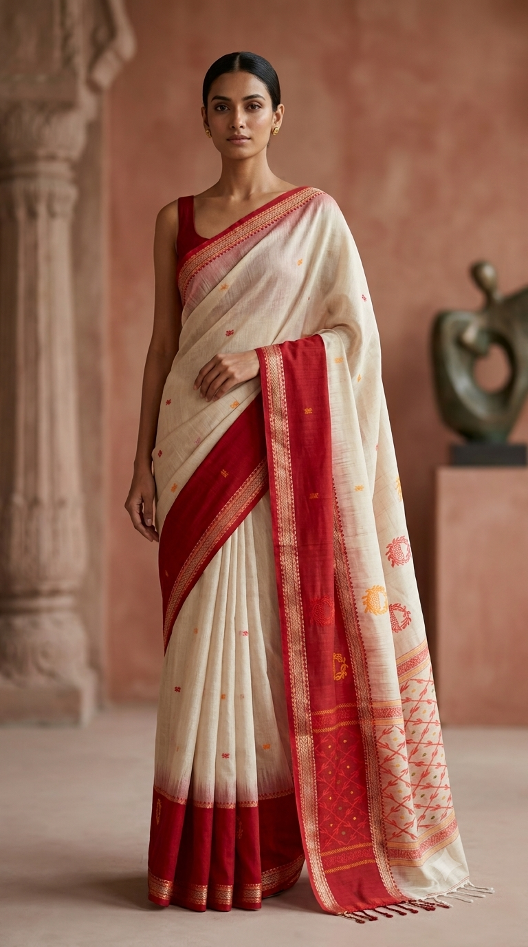 Bengal Handloom Cotton Laal Paar Saree