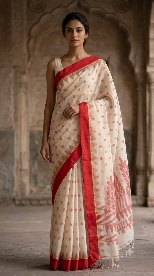 Bengal Handloom Cotton Laal Paar Saree