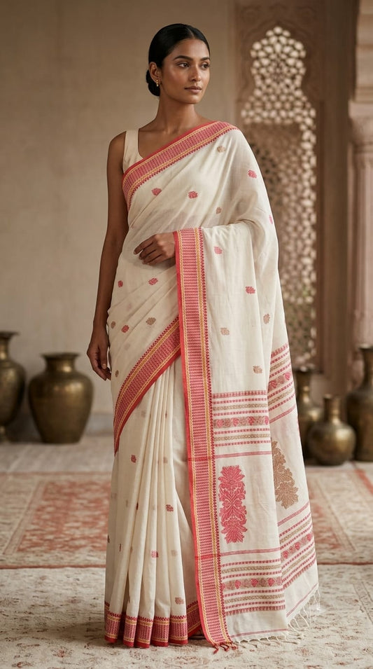 Bengal Handloom Cotton Laal Paar Saree