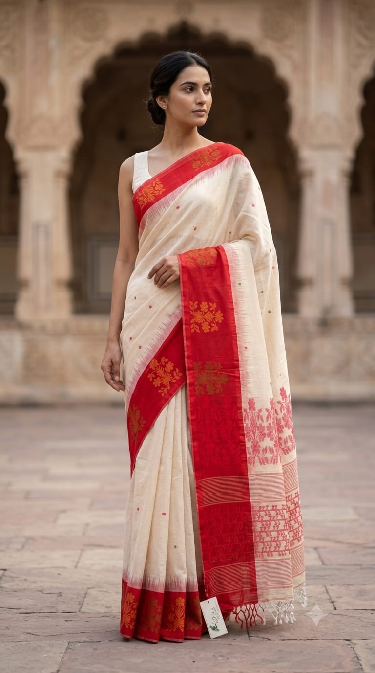 Bengal Handloom Cotton Laal Paar Saree