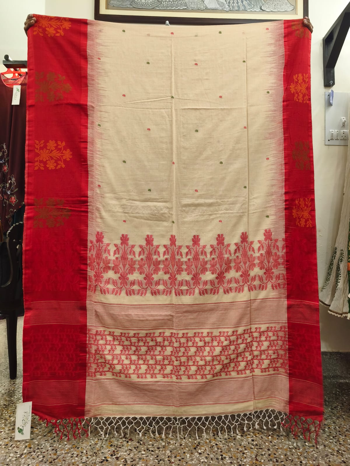 Bengal Handloom Cotton Laal Paar Saree