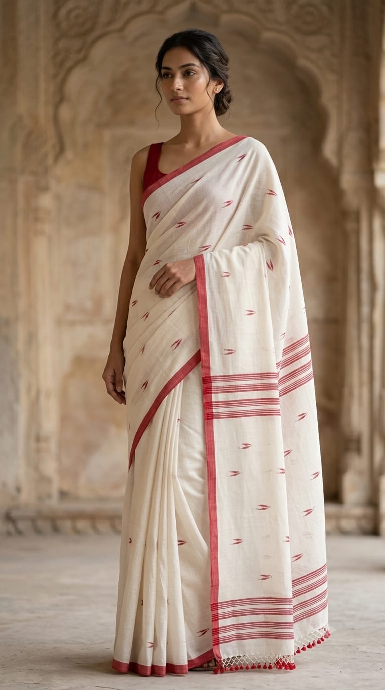 Bengal Handloom Cotton Laal Paar Saree